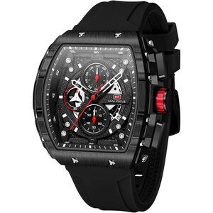 AIMES Black Men Fashion Wristwatch Large Dial Luminous Waterproof Silicon Strap